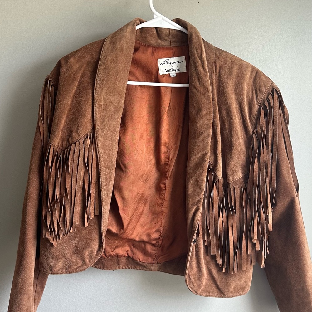 Ann Taylor Brown Suede Fringe Jacket Boho Chic